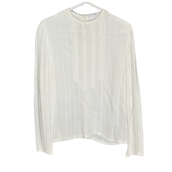 Sandro white viscose textured tuxedo style long sleeve women’s top size 2 - Picture 3 of 14